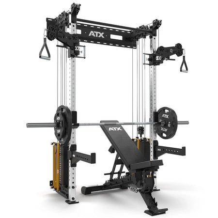 ATX® Half Rack - Zugstation mit 2 x 90 kg Steckgewichten - Wandbefestigung - Half Rack mit Kabelzug
