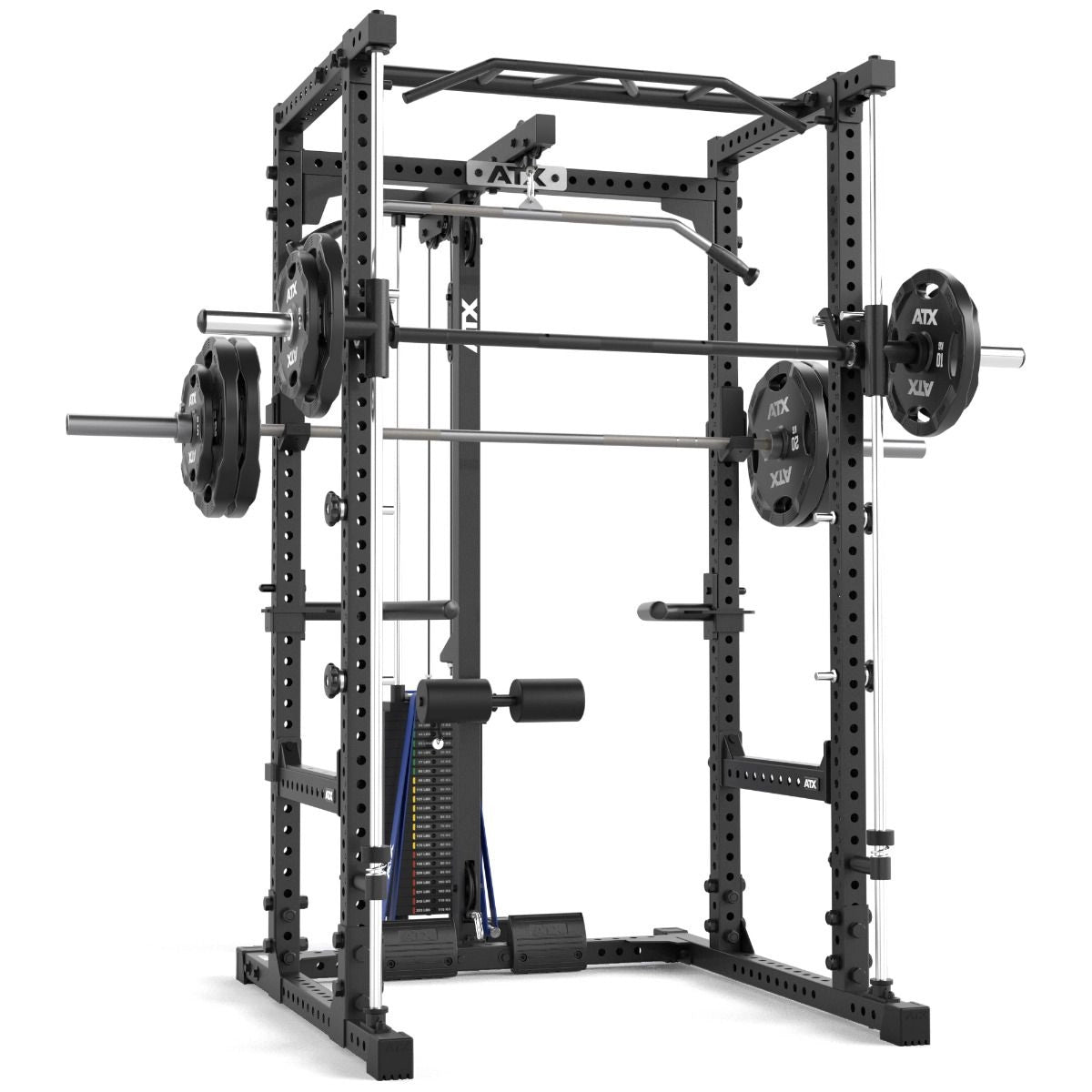 ATX® Power Rack Komplettstation 640/660 - mit Latzug Steckgewichte & Multipresse - Power Rack mit Kabelzug + Multipresse